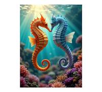 TZTTZT Diamond Art Kits for Adults - Seahorse Duo Beneath Sunlit Waves Diamond Painting Kits for Adults Beginner, 12x16 in Frameless Diamond Painting Kit for Home Wall Decor