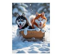 TZTTZT Diamond Art Kits for Adults - Siberian Huskies Snow Sledding Fun Diamond Painting Kits for Adults Beginner, Frameless Diamond Painting Craft for Home Wall Decor