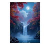 TZTTZT Diamond Art Kits for Adults - Waterfall Under Moonlit Autumn Skies Diamond Painting Kits for Adults Beginner, Frameless Diamond Painting Craft for Home Wall Decor