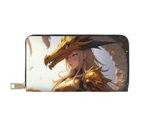 TZTTZT Elegant Gold Dragon Warrior Print Wallet Women, Leather Bifold Multi Card Wallet, Long Purse Women's Wallets