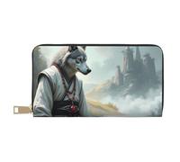 TZTTZT Elegant Gray Wolf Samurai Print Wallet Women, Leather Bifold Multi Card Wallet, Long Purse Women's Wallets