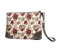TZTTZT Elegant Heart-Shaped Roses Print Wristlet Clutch Purse for Women, Leather Wristlet Wallet Purses and Handbags