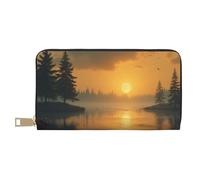 TZTTZT Elegant Orange Sunset Lake Print Wallet Women, Leather Bifold Multi Card Wallet, Long Purse Women's Wallets
