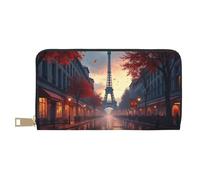 TZTTZT Elegant Red Paris Street Print Wallet Women, Leather Bifold Multi Card Wallet, Long Purse Women's Wallets