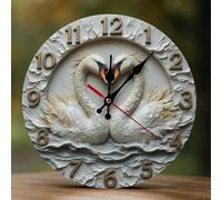 TZTTZT Elegant White Swan Print Clock for Living Room Decor, Wall Clocks Battery Operated Silent Non Ticking 10 Inch, 2D Printing Decorative Modern Wall Clock for Bedroom Kitchen Office