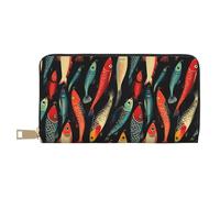 TZTTZT Fish Hook Print Wallet Women, Leather Bifold Multi Card Wallet, Long Purse Women's Wallets