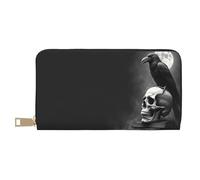 TZTTZT Gothic Black Raven Skull Print Wallet Women, Leather Bifold Multi Card Wallet, Long Purse Women's Wallets
