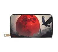 TZTTZT Gothic Red Moon Raven Print Wallet Women, Leather Bifold Multi Card Wallet, Long Purse Women's Wallets
