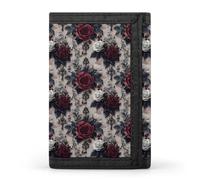 TZTTZT Gothic White And Red Rose Print Wallet for Men, 8 Credit Card Holder Slim Minimalist Front Pocket Small Mens Bifold Wallets