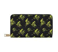 TZTTZT Green Motorcycle Rider Print Wallet Women, Leather Bifold Multi Card Wallet, Long Purse Women's Wallets