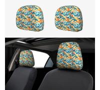 TZTTZT Hawaiian Dolphin Landscape Print Headrest Covers for Cars 2 Pack, Car Headrest Cover Accessories Interior Aesthetic Decor for Women and Men