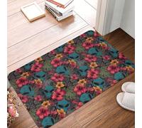 TZTTZT Hawaiian Floral Alien Print Bathroom Rugs 16x24 Inches, Non-Slip Absorbent Bath Mat Rugs, Machine Washable Bath Mats Shower Rug for Bathroom