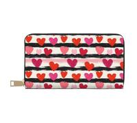 TZTTZT Leather Thin Slim Wallets for Women Men - Fashion Black White Love Stripes Print Card Wallet Holder with Zipper
