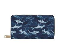 TZTTZT Leather Thin Slim Wallets for Women Men - Fashion Blue Camo Hammerhead Shark Print Card Wallet Holder with Zipper