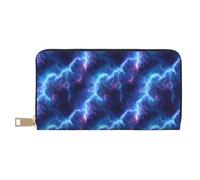 TZTTZT Leather Thin Slim Wallets for Women Men - Fashion Blue Lightning Print Card Wallet Holder with Zipper