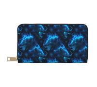 TZTTZT Leather Thin Slim Wallets for Women Men - Fashion Blue Lightning Wolf flamePrint Card Wallet Holder with Zipper