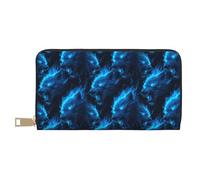 TZTTZT Leather Thin Slim Wallets for Women Men - Fashion Blue Lightning Wolf Print Card Wallet Holder with Zipper