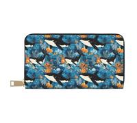 TZTTZT Leather Thin Slim Wallets for Women Men - Fashion Cartoon Underwater Killer Whale Print Card Wallet Holder with Zipper