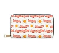 TZTTZT Leather Thin Slim Wallets for Women Men - Fashion Cute Eggs Bacon Print Card Wallet Holder with Zipper
