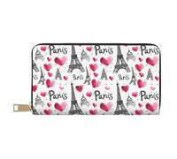 TZTTZT Leather Thin Slim Wallets for Women Men - Fashion Eiffel Tower Love Print Card Wallet Holder with Zipper