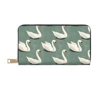 TZTTZT Leather Thin Slim Wallets for Women Men - Fashion Elegant Swan White Print Card Wallet Holder with Zipper