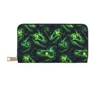 TZTTZT Leather Thin Slim Wallets for Women Men - Fashion Green Lightning Dinosaur Skull Print Card Wallet Holder with Zipper