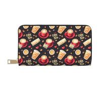 TZTTZT Leather Thin Slim Wallets for Women Men - Fashion Love Coffee Print Card Wallet Holder with Zipper