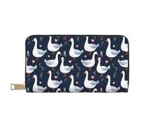 TZTTZT Leather Thin Slim Wallets for Women Men - Fashion Love Goose Navy Print Card Wallet Holder with Zipper