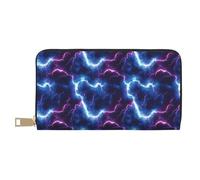 TZTTZT Leather Thin Slim Wallets for Women Men - Fashion Purple Blue Lightning Print Card Wallet Holder with Zipper
