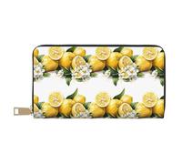 TZTTZT Leather Thin Slim Wallets for Women Men - Fashion White Flower Lemon A Print Card Wallet Holder with Zipper