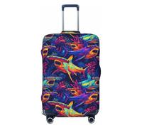 TZTTZT Luggage Cover Protector - Neon Hammerhead Shark Print Suitcase Covers for Luggage Fit Inch Suitcase, Black, 29-32
