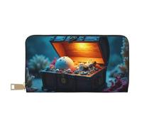 TZTTZT Magical Blue Treasure Chest Print Wallet Women, Leather Bifold Multi Card Wallet, Long Purse Women's Wallets
