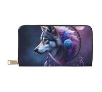 TZTTZT Magical Purple Wolf Dreamcatcher Print Wallet Women, Leather Bifold Multi Card Wallet, Long Purse Women's Wallets