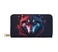 TZTTZT Magical Red Wolf Print Wallet Women, Leather Bifold Multi Card Wallet, Long Purse Women's Wallets