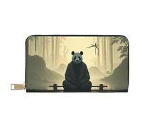 TZTTZT Minimalist Black Panda Print Wallet Women, Leather Bifold Multi Card Wallet, Long Purse Women's Wallets