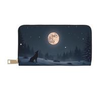 TZTTZT Minimalist Black Wolf Moon Print Wallet Women, Leather Bifold Multi Card Wallet, Long Purse Women's Wallets