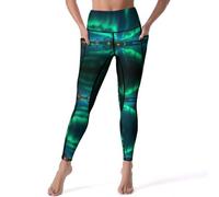 TZTTZT Northern Lights Leggings for Women, High Waisted Soft Yoga Pants Workout Leggings with Pockets Black