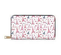 TZTTZT Paris Eiffel Pink Print Wallet Women, Leather Bifold Multi Card Wallet, Long Purse Women's Wallets
