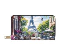 TZTTZT Parisian Cafe With Eiffel Wallet Women, Leather Bifold Multi Card Wallet, Women's Wallets Long Purse