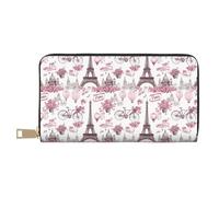TZTTZT Pink Paris Street Scene Print Wallet Women, Leather Bifold Multi Card Wallet, Long Purse Women's Wallets