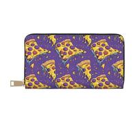 TZTTZT Purple Pizza Cartoons Print Wallet Women, Leather Bifold Multi Card Wallet, Long Purse Women's Wallets