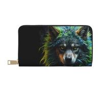 TZTTZT Realistic Style Colorful Wolf A Wallet Women, Leather Bifold Multi Card Wallet, Women's Wallets Long Purse
