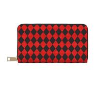 TZTTZT Red Black Harlequin Print Wallet Women, Leather Bifold Multi Card Wallet, Long Purse Women's Wallets