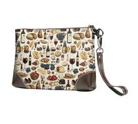 TZTTZT Red Wine and Food Print Wristlet Clutch Purse for Women, Leather Wristlet Wallet Purses and Handbags