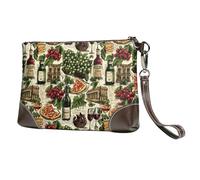 TZTTZT Red Wine Pizza Food Pattern Print Wristlet Clutch Purse for Women, Leather Wristlet Wallet Purses and Handbags