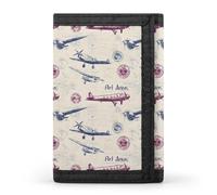 TZTTZT Retro Airplane Print Wallet for Men, 8 Credit Card Holder Slim Minimalist Front Pocket Small Mens Bifold Wallets