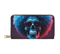 TZTTZT Retro Blue Afro Print Wallet Women, Leather Bifold Multi Card Wallet, Long Purse Women's Wallets