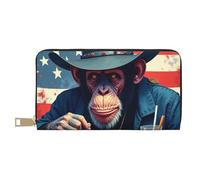 TZTTZT Retro Blue Chimpanzee Print Wallet Women, Leather Bifold Multi Card Wallet, Long Purse Women's Wallets