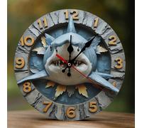 TZTTZT Retro Blue Shark Print Clock for Living Room Decor, Wall Clocks Battery Operated Silent Non Ticking 10 Inch, 2D Printing Decorative Modern Wall Clock for Bedroom Kitchen Office