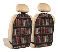 TZTTZT Retro Books Print Kick Mats Back Seat Protector 2 Pack, X-Large Kick Mats Protect from Dirt, Mud, Car Back Seat Cover Protector with 3 Organizers, Car Accessories